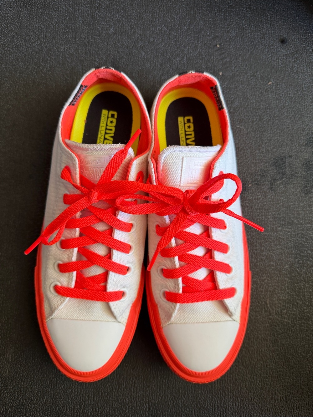 Converse White Sneakers with Bright Red Accents